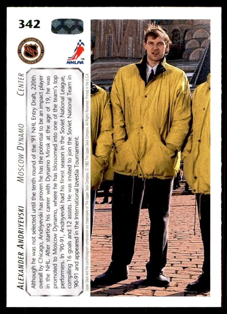 1992-93 Upper Deck Alexander Andriyevski. Dynamo Moscow #342