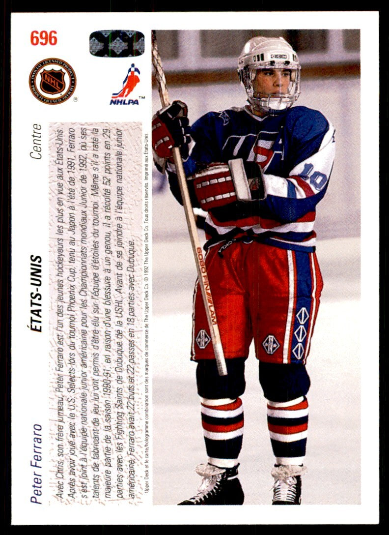 1991-92 Upper Deck French Peter Ferraro Rookie . USA #696