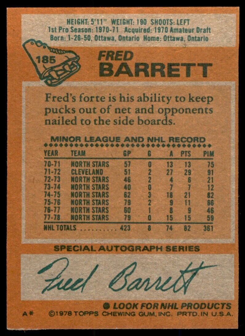 1978-79 Topps Fred Barrett .. Minnesota North Stars #185