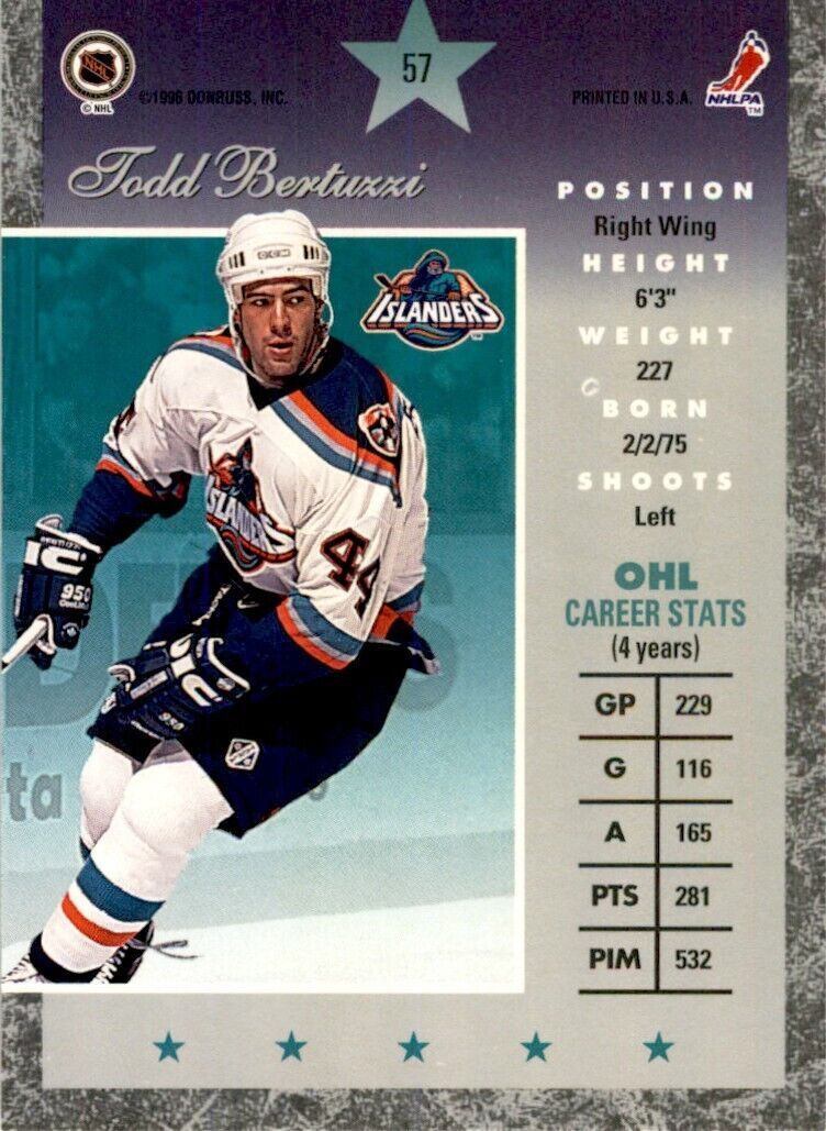 1996-97 Donruss Elite Todd Bertuzzi Rookie . New York Islanders #57