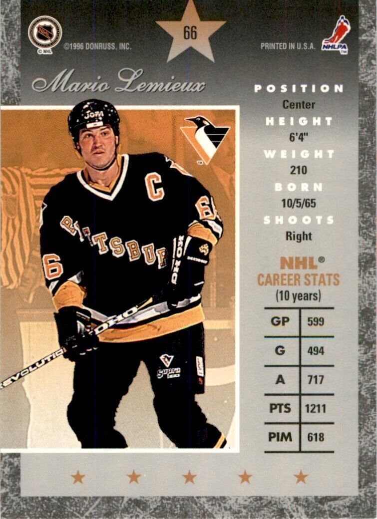 1996-97 Donruss Elite Mario Lemieux . Pittsburgh Penguins #66