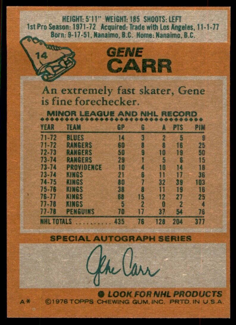 1978-79 Topps Gene Carr lw Pittsburgh Penguins #14