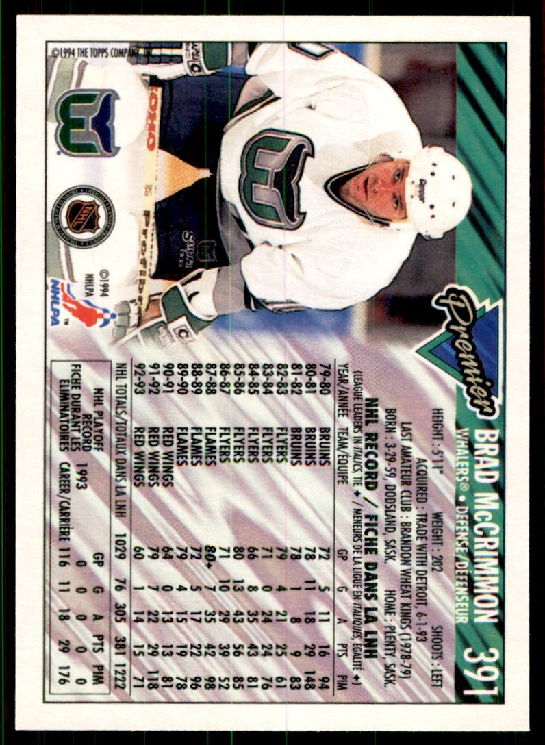 1993-94 Topps Premier Brad McCrimmon . Hartford Whalers #391