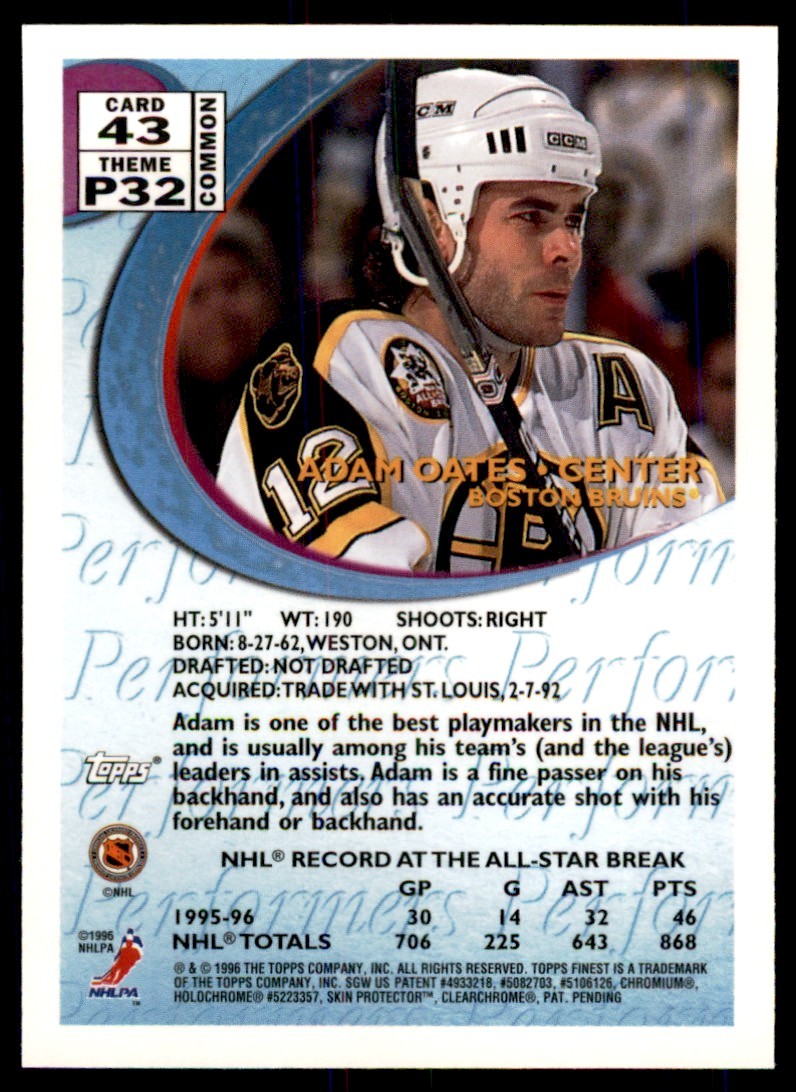 1996-97 FINEST WITH COATING ADAM OATES BOSTON BRUINS #43