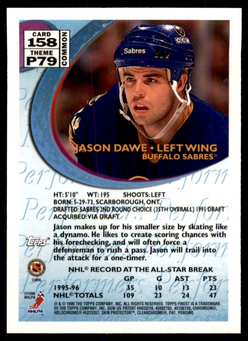 1996-97 FINEST WITH COATING. JASON DAWE BUFFALO SABRES #158