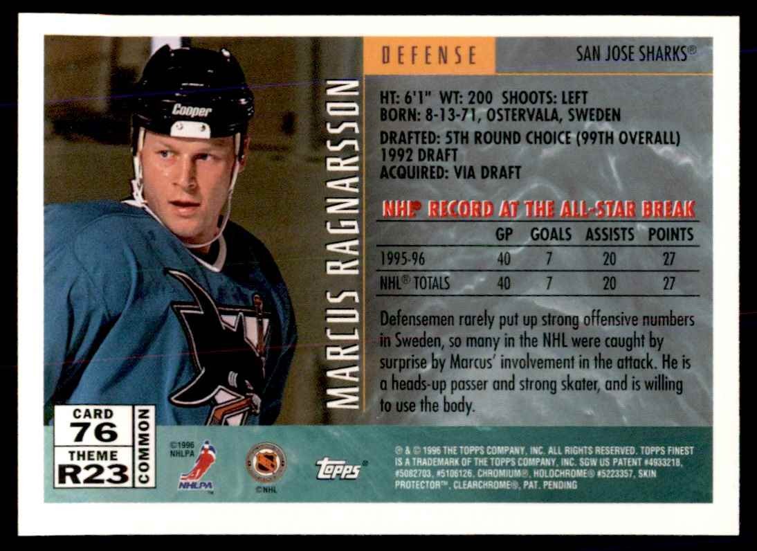 1996-97 FINEST WITH COATING MARCUS RAGNARSSON SAN JOSE SHARKS #76