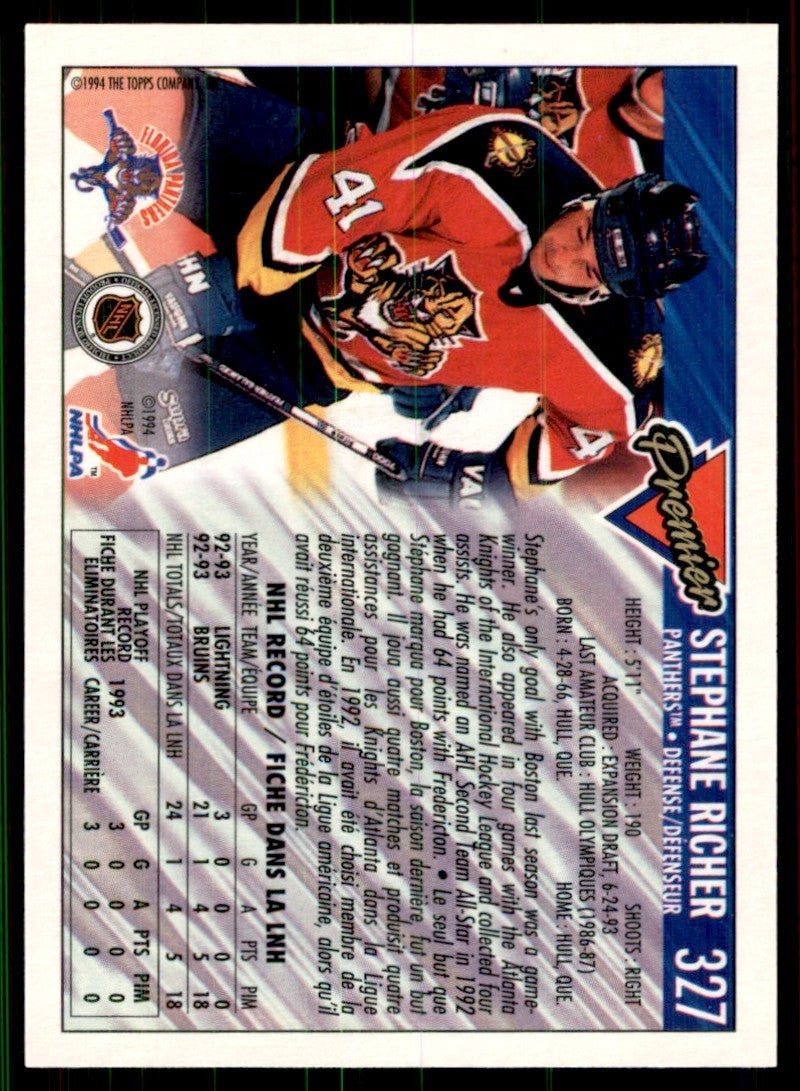 1993-94 Topps Premier Stephane Richer . Florida Panthers #327