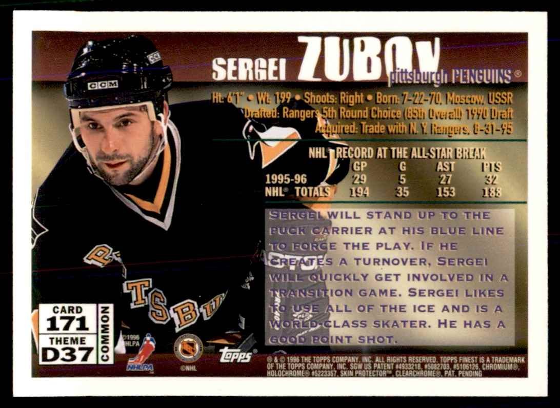 1996-97 FINEST WITH COATING. SERGEI ZUBOV PITTSBURGH PENGUINS #171