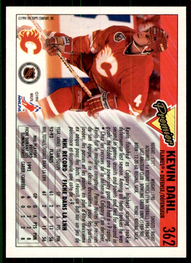 1993-94 Topps Premier Kevin Dahl . Calgary Flames #362