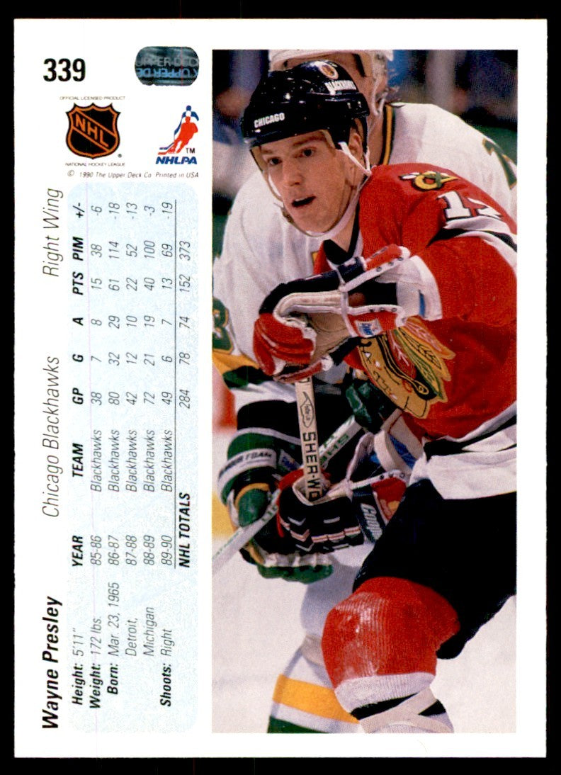 1990-91 Upper Deck. Wayne Presley . Chicago Blackhawks #339