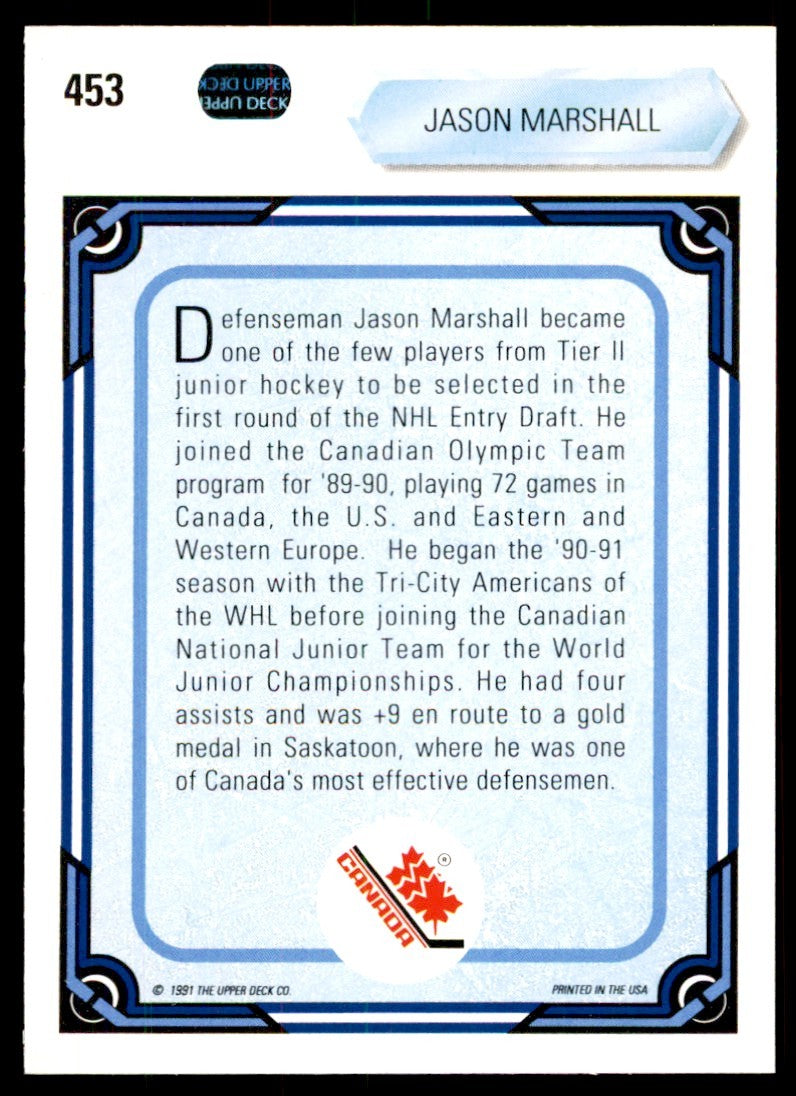1990-91 Upper Deck Jason Marshall Rookie . #453