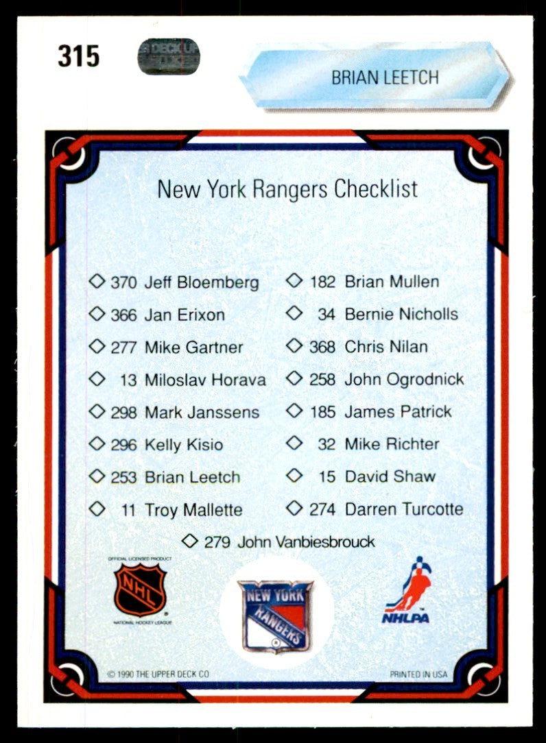 1990-91 Upper Deck. Brian Leetch . New York Rangers #315