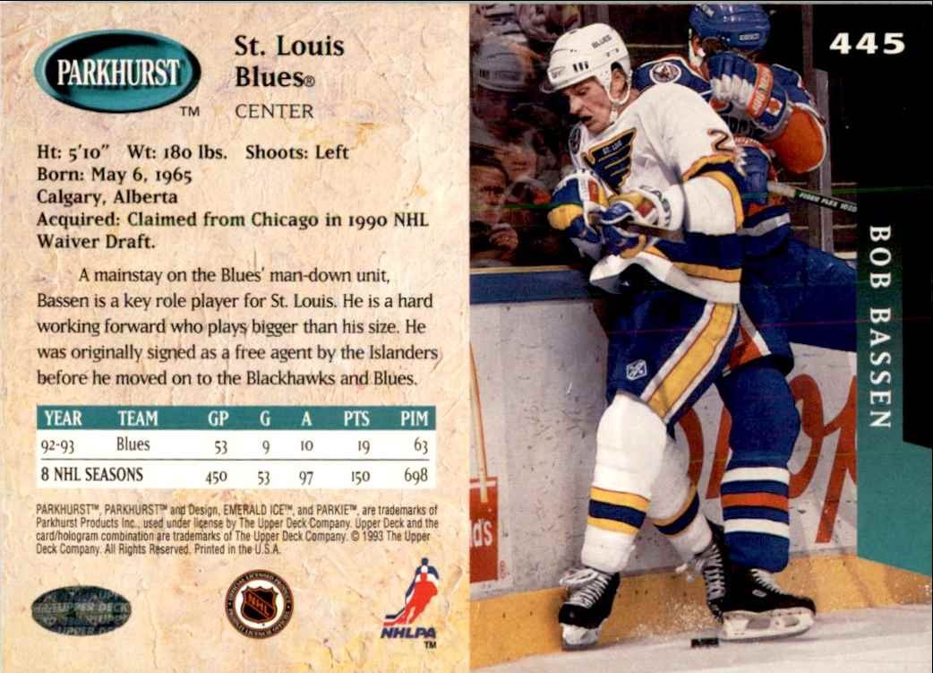 1993-94 PARKHURST BOB BASSEN ST. LOUIS BLUES #445