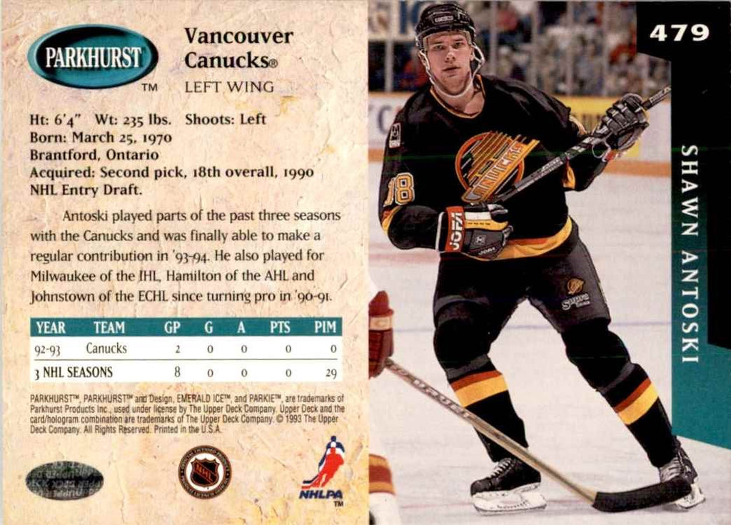 1993-94 PARKHURST SHAWN ANTOSKI VANCOUVER CANUCKS #479