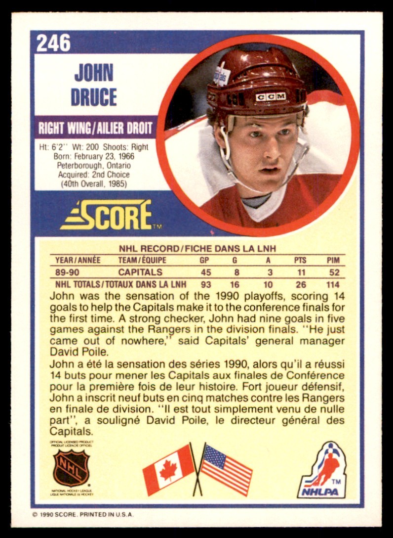 1990-91 Score Canadian John Druce Rookie Washington Capitals #246