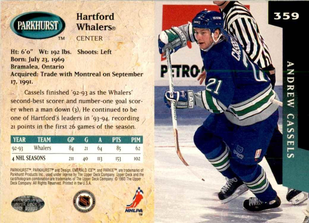 1993-94 PARKHURST ANDREW CASSELS HARTFORD WHALERS #359