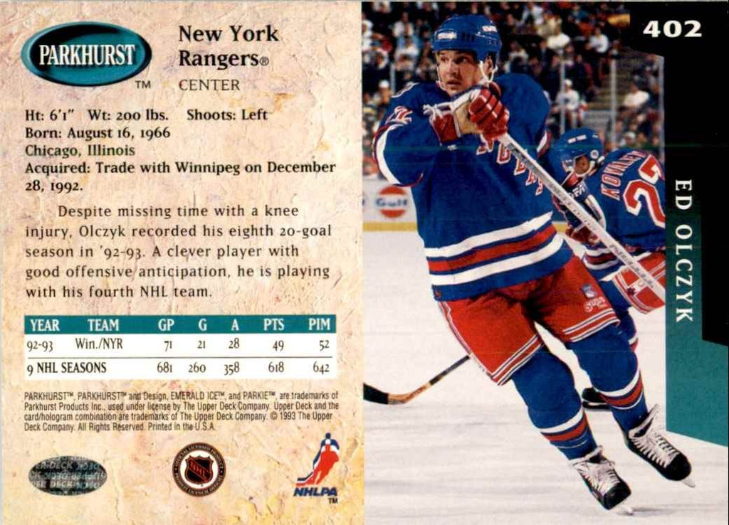 1993-94 PARKHURST ED OLCZYK NEW YORK RANGERS #402
