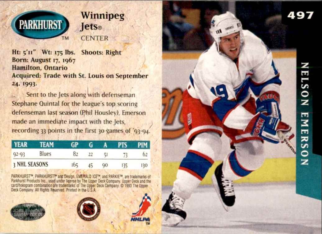 1993-94 PARKHURST NELSON EMERSON WINNIPEG JETS #497