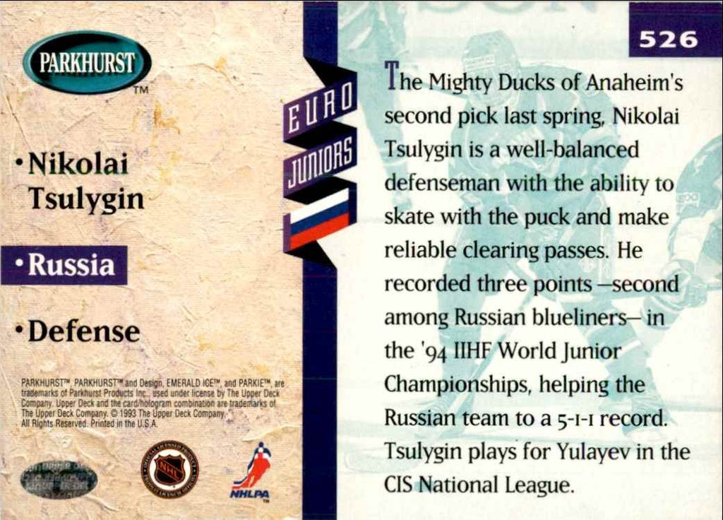 1993-94 PARKHURST NIKOLAI TSULYGIN RUSSIA #526