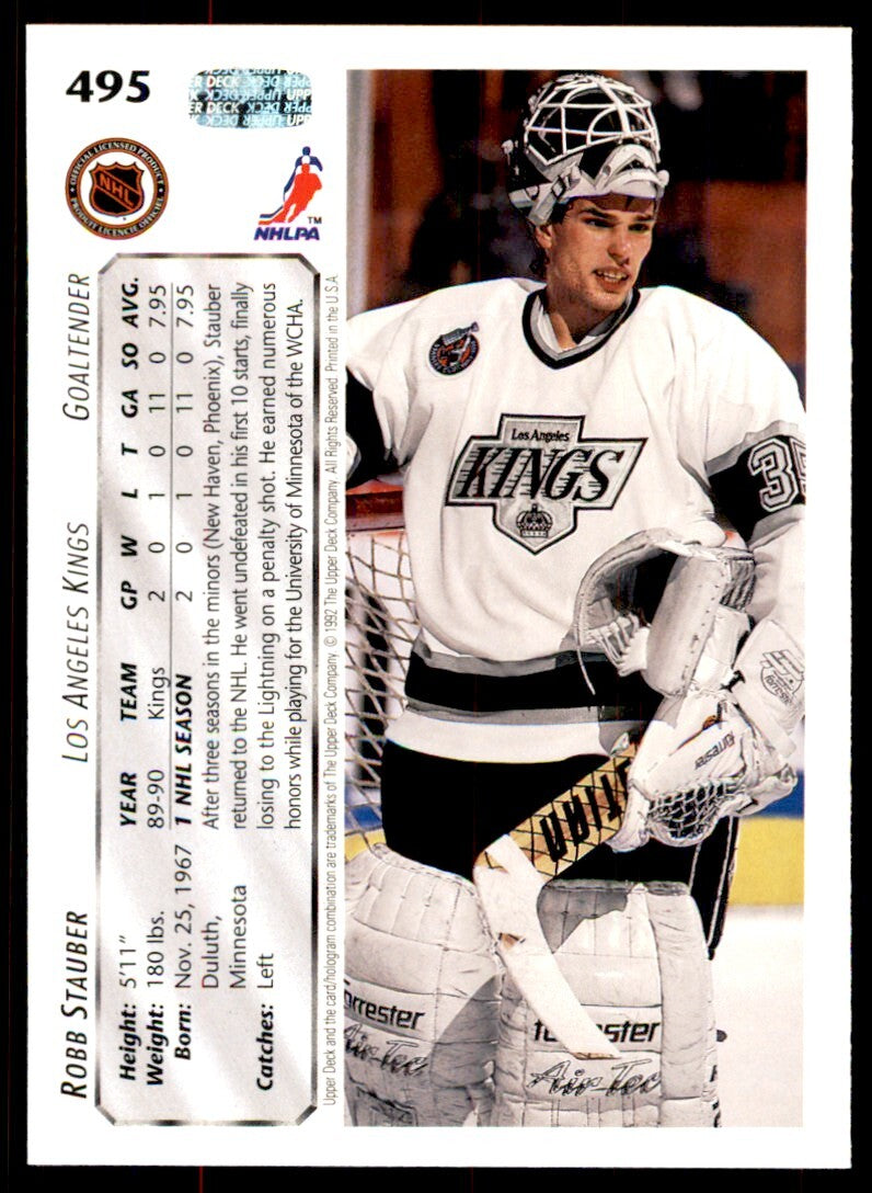 1992-93 Upper Deck Robb Stauber . Los Angeles Kings #495