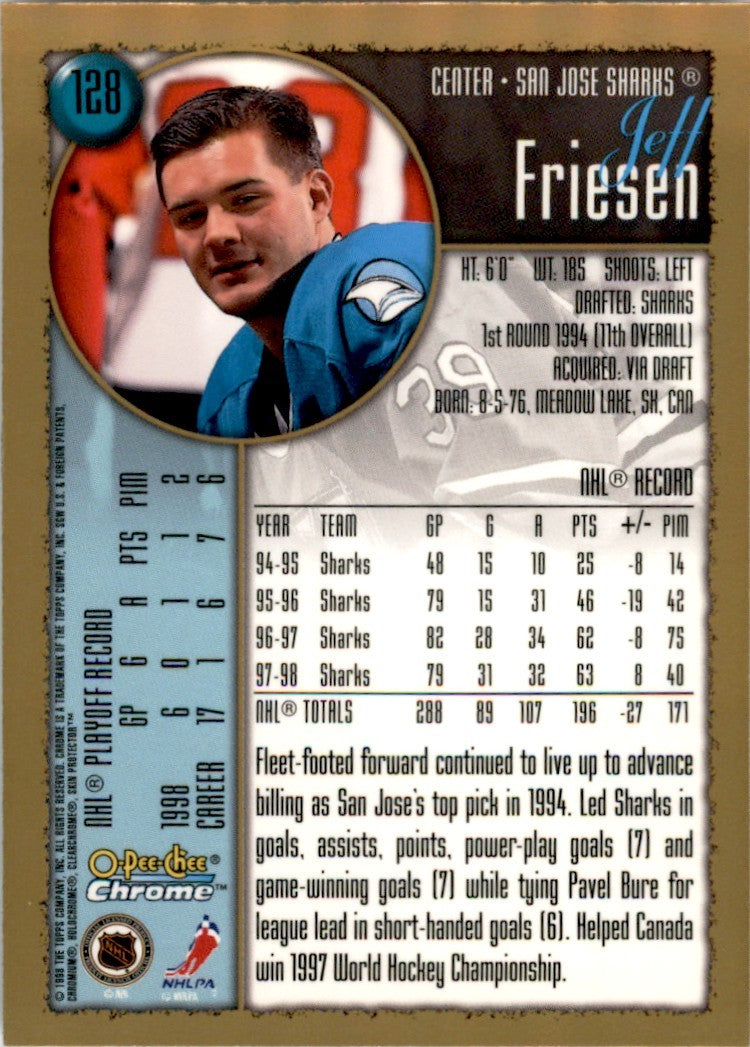 1998-99 O-PEE-CHEE CHROME JEFF FRIESEN SAN JOSE SHARKS #128