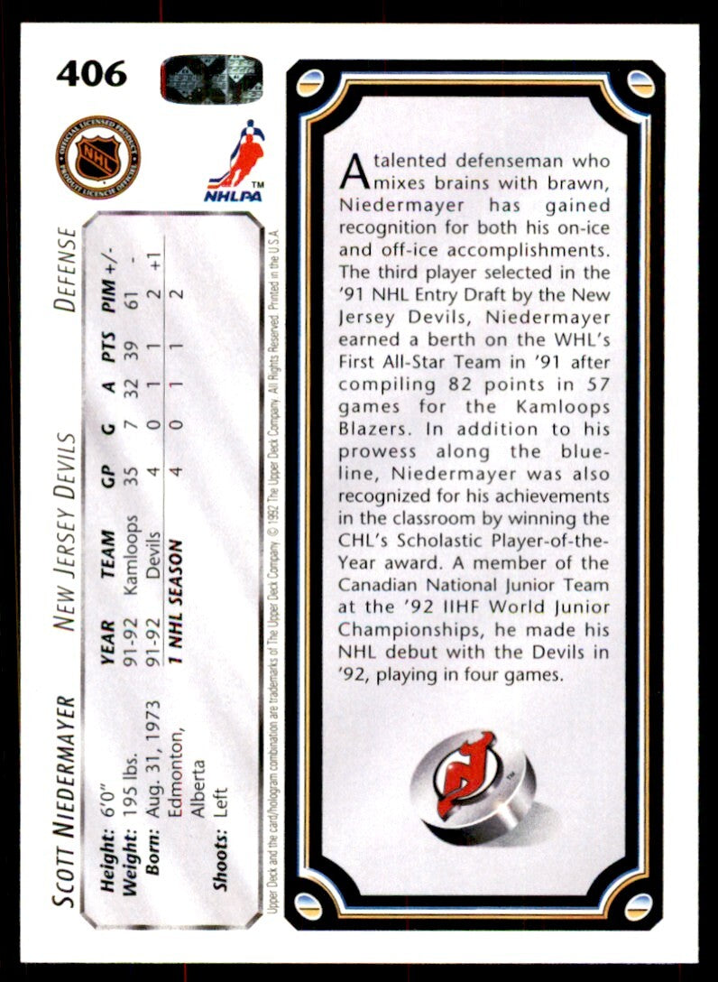 1992-93 Upper Deck Scott Niedermayer . New Jersey Devils #406