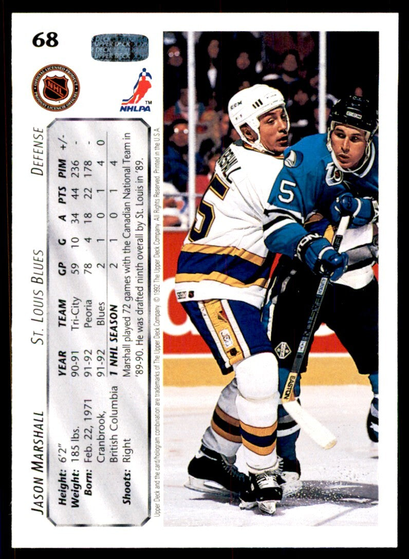 1992-93 Upper Deck Jason Marshall . St. Louis Blues #68