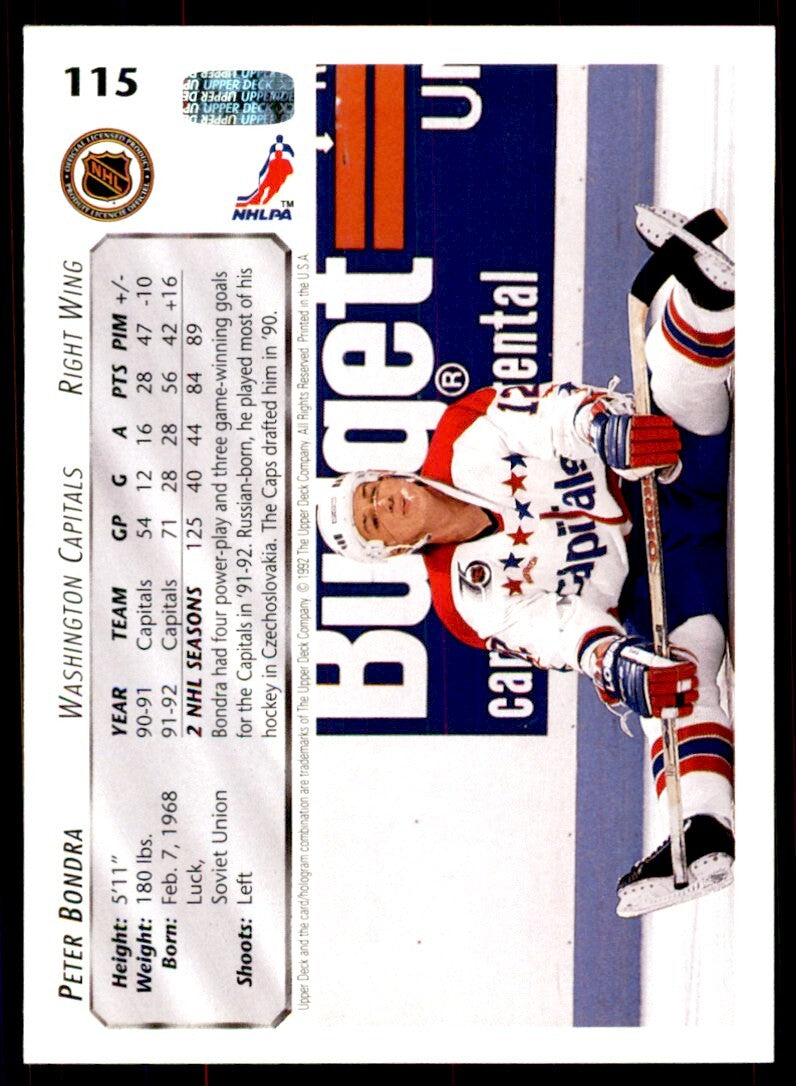 1992-93 Upper Deck Peter Bondra . Washington Capitals #115