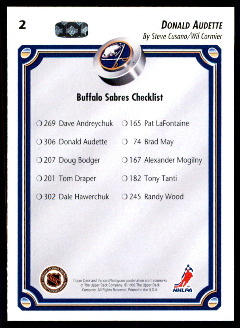 1992-93 Upper Deck Donald Audette . Buffalo Sabres #2