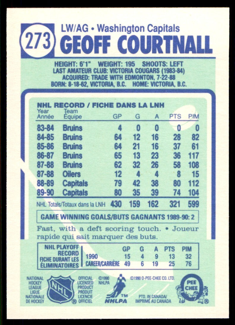 1990-91 O-Pee-Chee Geoff Courtnall . St. Louis Blues #273