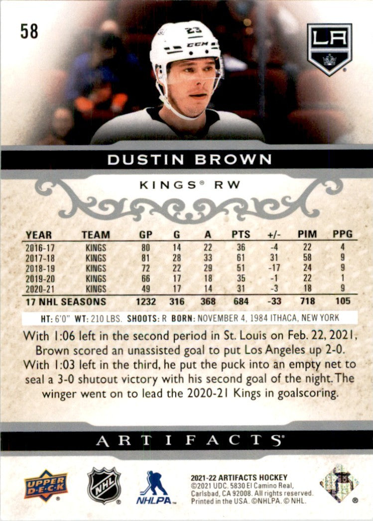 2021-22 UPPER DECK ARTIFACTS DUSTIN BROWN HOCKEY CARDS #58