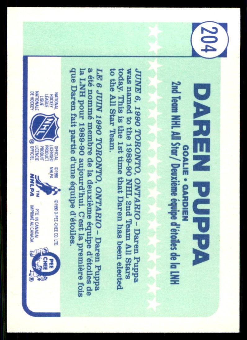 1990-91 O-Pee-Chee Daren Puppa . Buffalo Sabres #204