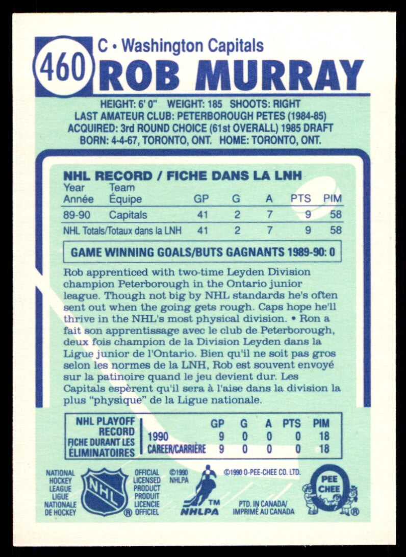1990-91 O-Pee-Chee Rob Murray . Washington Capitals #460
