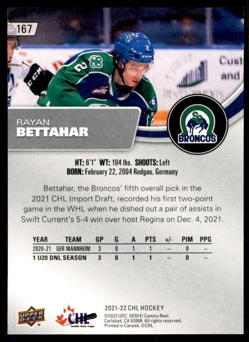 2021-22 Upper Deck CHL Rayan Bettahar Hockey Card #167