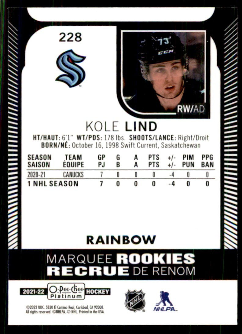 2021-22 O-Pee-Chee Platinum Kole Lind Hockey Cards #228