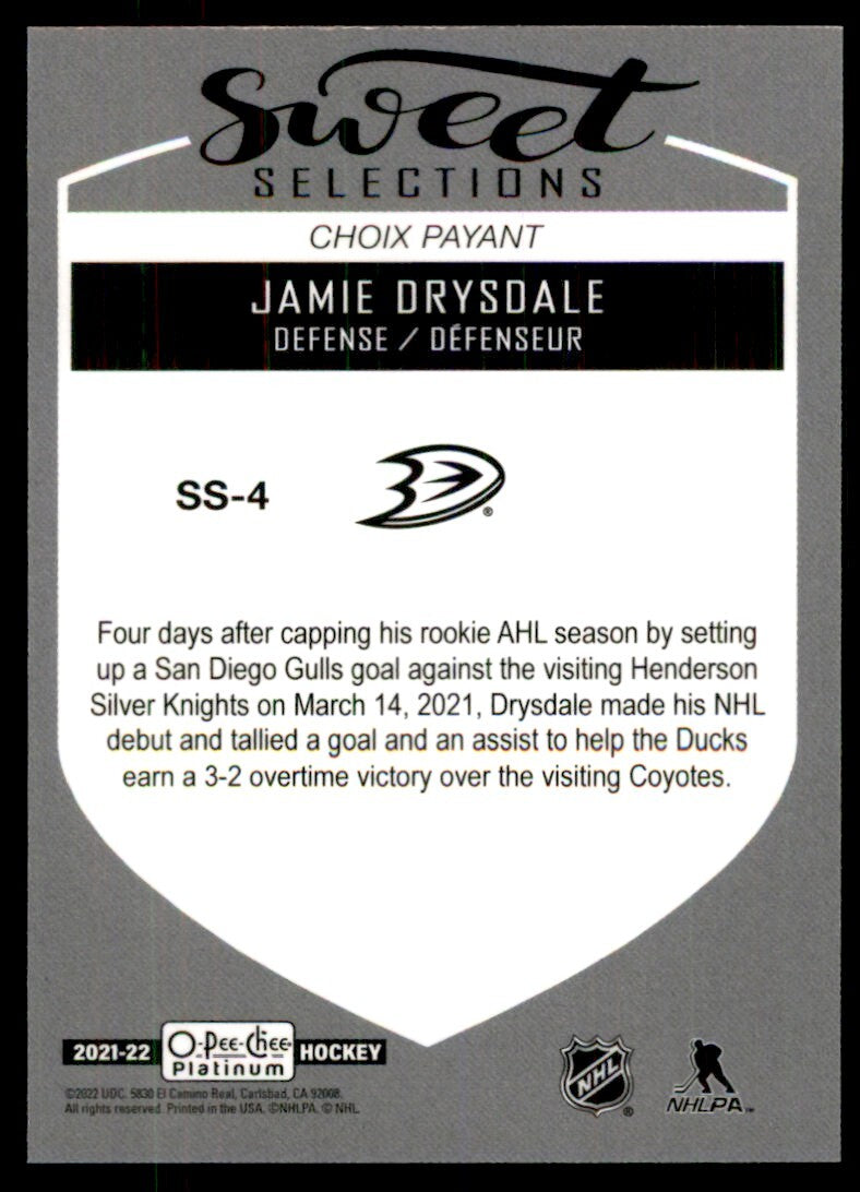 2021-22 O-Pee-Chee Platinum Jamie Drysdale A Hockey Cards #SS-4