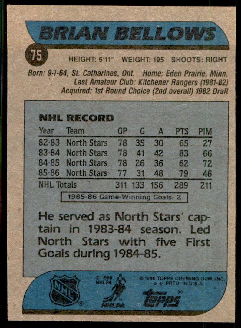 1986-87 Topps Brian Bellows . Minnesota North Stars #75