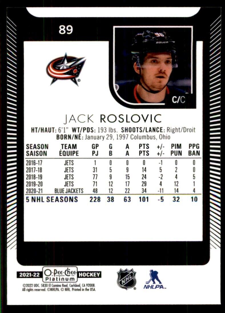 2021-22 O-Pee-Chee Platinum Jack Roslovic Hockey Cards #89