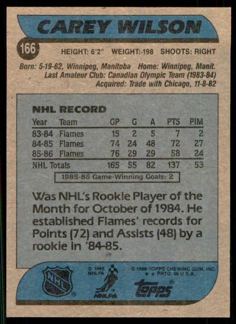 1986-87 Topps Carey Wilson . Calgary Flames #166