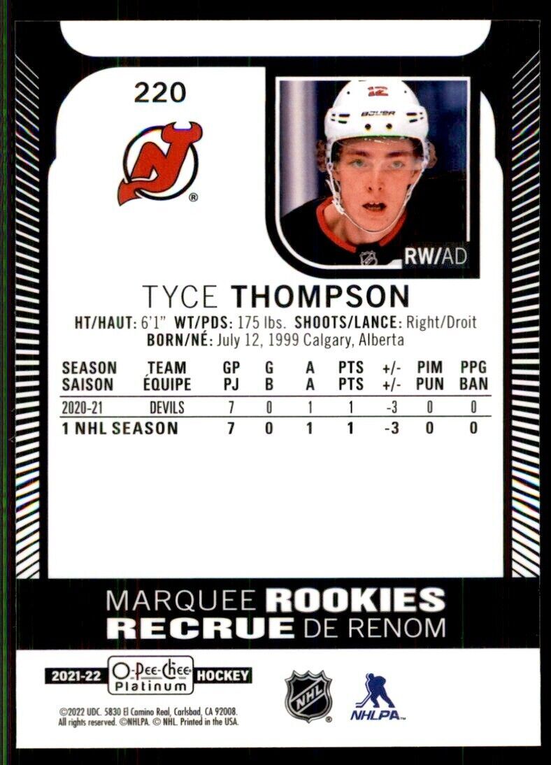 2021-22 O-Pee-Chee Platinum Tyce Thompson Hockey Cards #220
