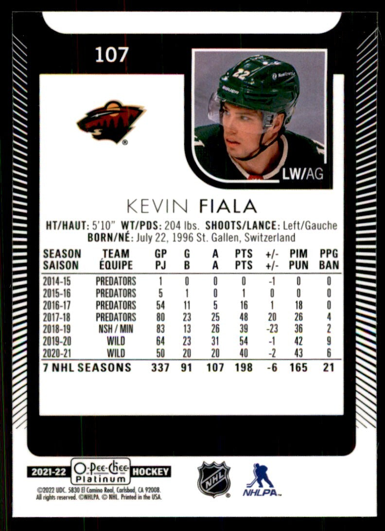 2021-22 O-Pee-Chee Platinum Kevin Fiala Hockey Cards #107