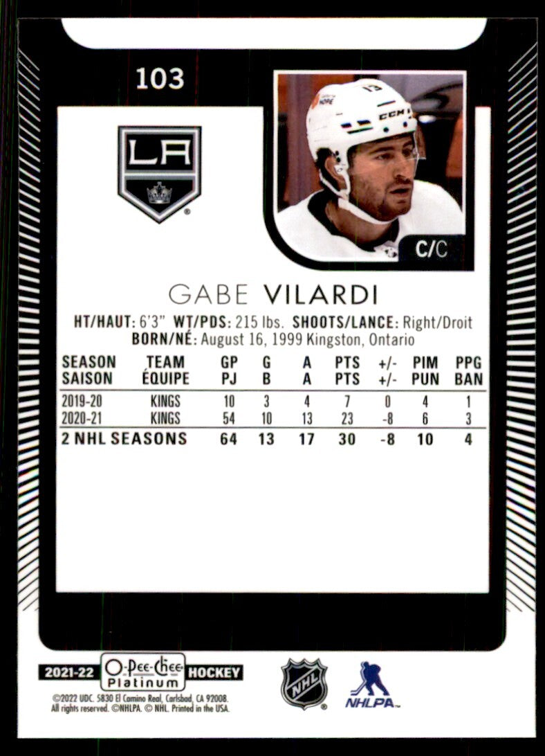 2021-22 O-Pee-Chee Platinum Gabe Vilardi Hockey Cards #103
