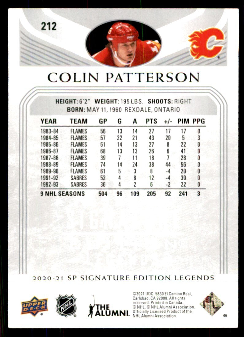 2020-21 Upper Deck SP Legends Colin Patterson Hockey Cards #212