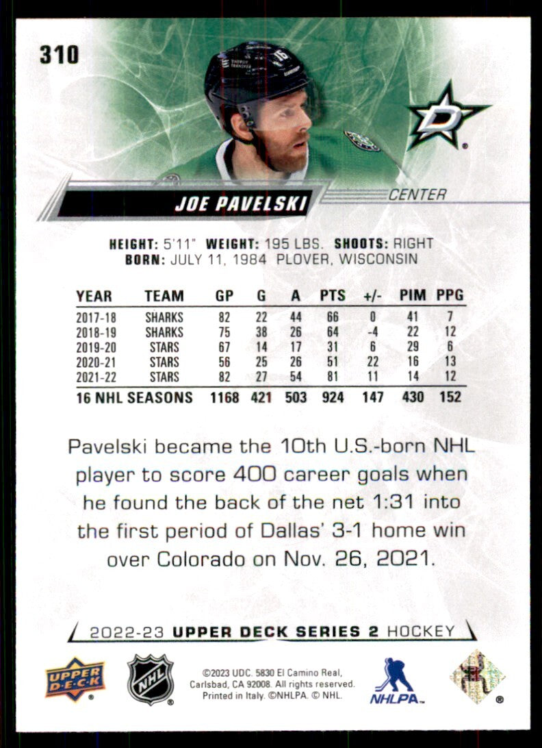 2022-23 Upper Deck Joe Pavelski A Hockey Cards #310