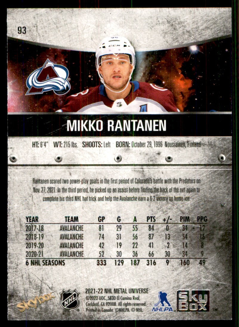 2021-22 Skybox Metal Mikko Rantanen Hockey Cards #93