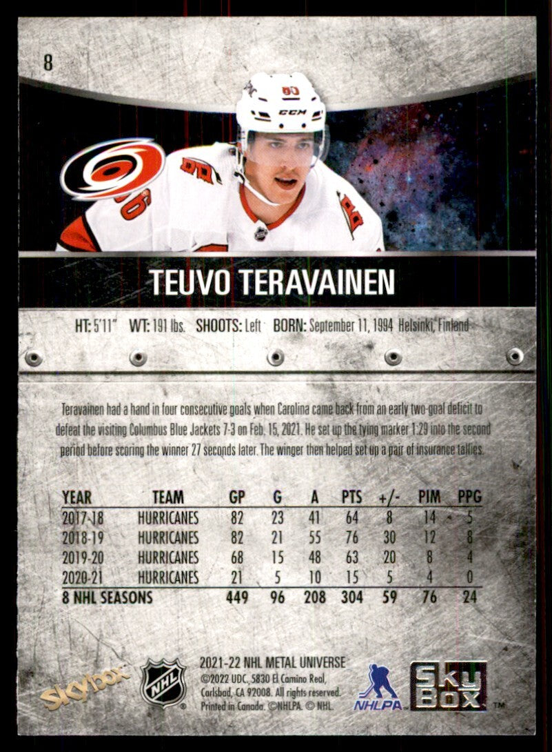 2021-22 Skybox Metal Teuvo Teravainen Hockey Cards #8