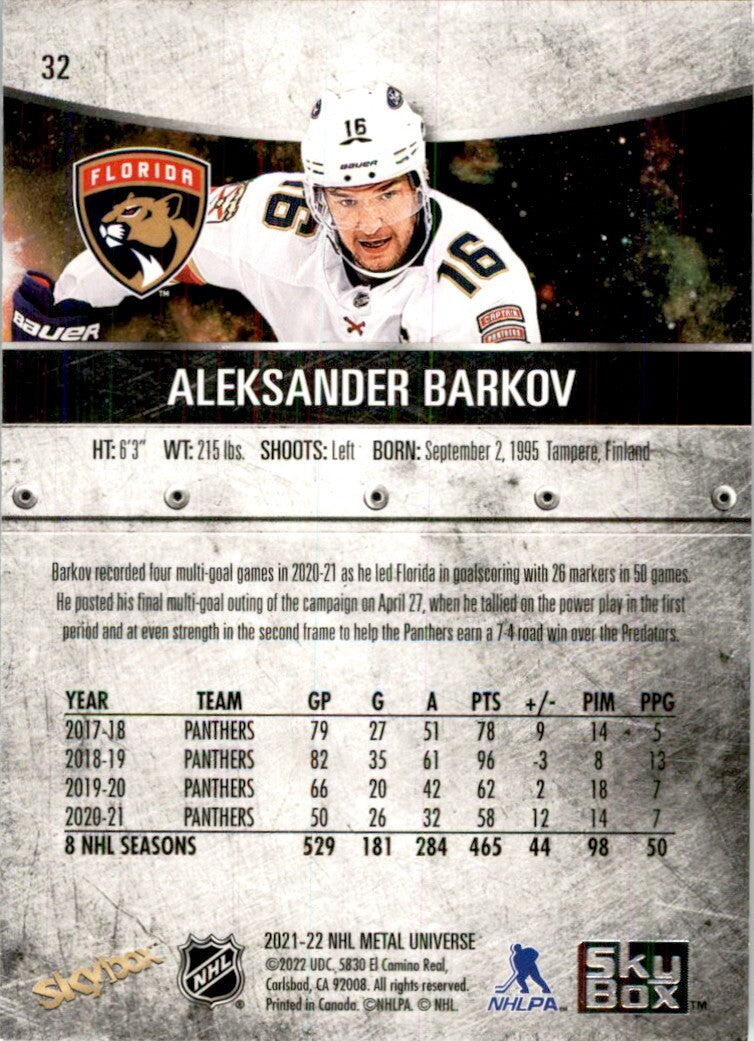 2021-22 Skybox Metal Aleksander Barkov Hockey Cards #32