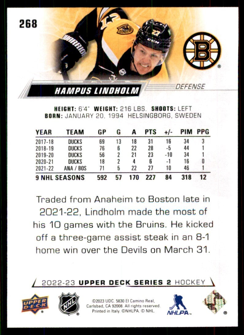 2022-23 Upper Deck Hampus Lindholm A Hockey Cards #268