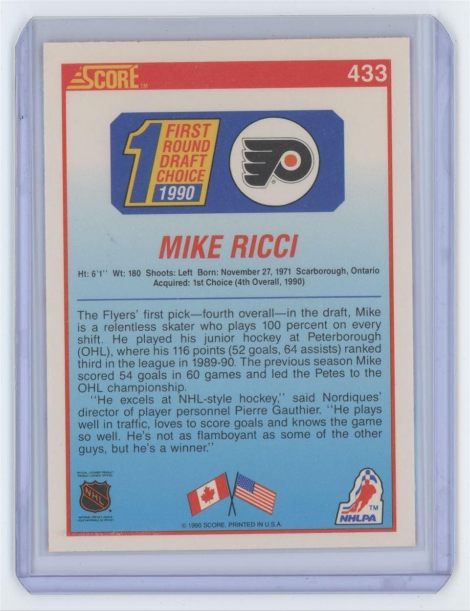 1990-91 Score Rookies Mike Ricci Hockey Cards #433