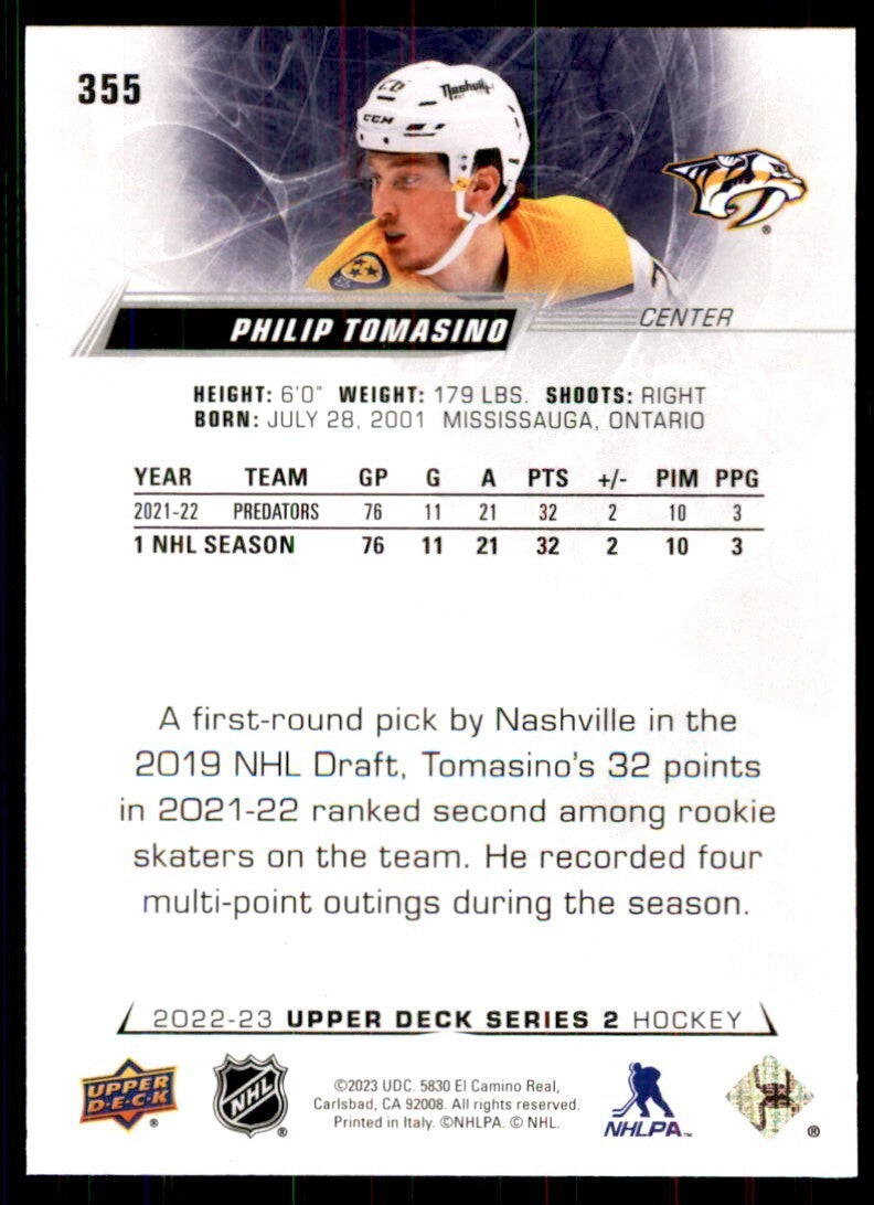 2022-23 Upper Deck Philip Tomasino Hockey Cards #355